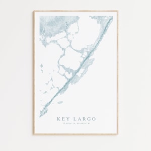 Impression de carte de Key Largo en Floride, carte de Key Largo, impression de carte des Keys de Floride, art mural Floride, décoration de maison de plage, art mural beachy
