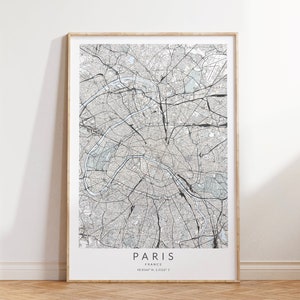 Impression de carte de Paris, affiche de carte de Paris, plan des rues de Paris, affiche imprimée de carte de France, cadeau de Paris, plan de la ville de Paris, art mural de Paris, Paris France