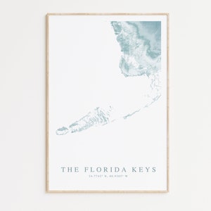 Impression de carte des Keys de la Floride, cadeau Key West, carte d'Islamorada en Floride, art de la maison sur la plage de la Floride, cadeau de la Floride, décoration de maison de plage, art mural beachy