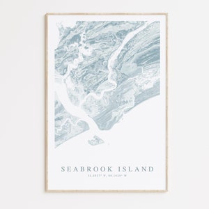 Impression de carte de l'île Seabrook, carte de l'île Seabrook, cadeau Seabrook Island, art de la Caroline du Sud, cadeau de la Caroline du Sud, affiche de la Caroline du Sud