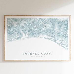 Impression de carte Côte d'Émeraude, carte-cadeau Côte d'Émeraude, affiche Pensacola, carte Destin de la Floride, impression plage de Navarre, cadeau Pensacola, art de la Floride