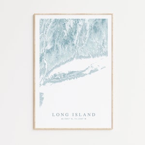 Impression de carte de Long Island, carte cadeau Long Island, affiche de Long Island, Long Island New York, impression de carte de New York, carte de Long Island, topographie