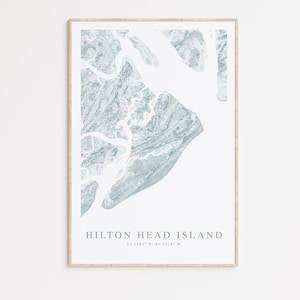Impression de carte de Hilton Head, carte de l&#39;île de Hilton Head, cadeau Hilton Head, art de la Caroline du Sud, carte de Hilton Head, art de la carte de Hilton Head