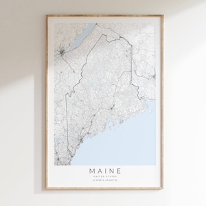 Maine State Map Print, Map of Maine, Maine Home Decor, Maine Art, Map of Maine, State of Maine Map, Maine State Poster, Maine Street Map
