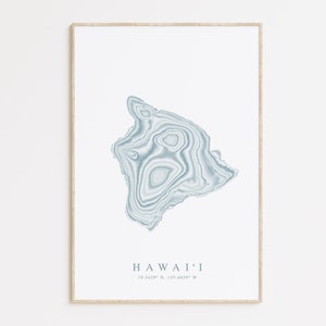 Impression de carte d'Hawaï, affiche Big Island Hawaii, art mural Hilo, cadeau Hawaï, déco carte de surf d'Hawaï, art hawaïen, déco maison de plage