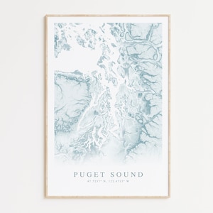 Impression de carte de Puget Sound, carte de Puget Sound, cadeau de Puget Sound, impression de carte de Washington, Puget Sound WA, décor de Puget Sound, affiche de Puget Sound