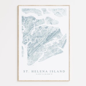 Impression de carte de l'île de Sainte-Hélène, carte de l'île de Sainte-Hélène en Caroline du Sud, cadeau de Caroline du Sud, art de la Caroline du Sud, décoration de maison de plage