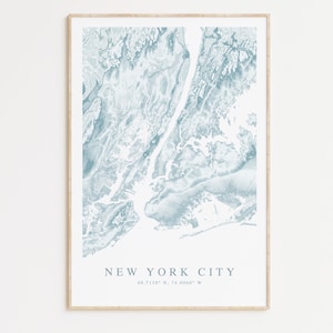 Impression de carte de la ville de New York, affiche de New York, cadeau New Yorker, impression de carte de New York, cadeau d'art de New York, carte de la ville de New York, art mural côtier