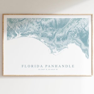 Impression de carte Panhandle de Floride, impression Panhandle, Art de la Floride, cadeau pour la Floride, Pensacola en Floride, affiche Destin Florida, décoration de maison de plage