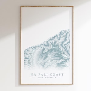 Na Pali Coast Map Print, Kauai Hawaii Poster, Na Pali Wall Art, Hawaii Gift, Kauai Map Decor, Hawaiian Art, Beach House Decor