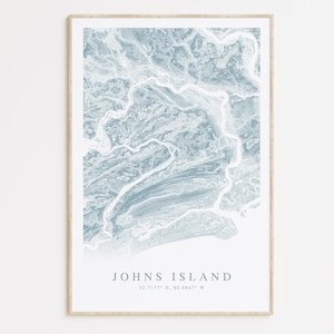 Impression de carte de l'île Johns, carte de l'île Johns en Caroline du Sud, cadeau de l'île Johns, art de la Caroline du Sud, décoration de maison de plage, art de Charleston SC