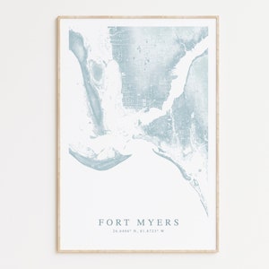 Impression de carte de Fort Myers en Floride, carte de la ville de Fort Myers, cadeau de Fort Myers, impression de carte de Floride, Cape Coral en Floride, Sanibel Island en Floride, art mural côtier