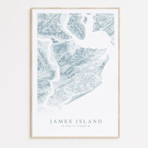 Impression de carte de l'île James, carte de l'île James en Caroline du Sud, cadeau James Island, art de la Caroline du Sud, décoration de maison de plage, affiche de l'île James