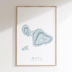 Maui Map Print, Maui Hawaii Poster, Island Wall Art, Hawaii Gift, Maui Map Decor, Hawaiian Art, Beach House Decor, Kahului Map Poster