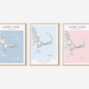 Impression de Cape Cod, Art mural de Cape Cod, Carte minimaliste, Massachusetts, Cadeau de Cape Cod, Carte de la Nouvelle-Angleterre, Cadeau d’anniversaire, Décor côtier, Art cartographique