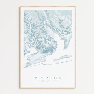 Impression de carte de Pensacola en Floride, carte de la ville de Pensacola, affiche de la Floride, carte de Pensacola, affiche de carte de Pensacola, cadeau Pensacola