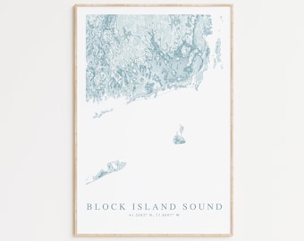 Block Island Sound Map Print, Rhode Island Poster, Block Island Map Print, Block Island Gift, Rhode Island Gift, Coastal Wall Art