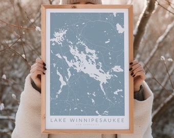 Impresión del lago Winnipesaukee, cartel del lago Winni, mapa minimalista, regalo del lago Winnipesaukee, mapa costero, Meredith New Hampshire, Wolfeboro NH