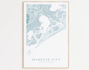 Margate City Jersey Map Print, Map of Margate City, Margate City Gift, New Jersey Beach Home Gift, New Jersey Art, Beach House Decor