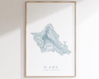 Oahu Map Print, Oahu Hawaii Poster, Oahu Wall Art, Hawaii Gift, Oahu Map Decor, Hawaii Art, Beach House Decor, Honolulu Map Poster