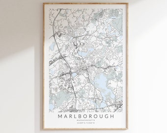 Marlborough Massachusetts Map Print, Marlborough Poster, Map of Marlborough MA, Marlborough City Print, Massachusetts Map Print