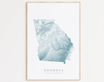 Georgia State Map Print, Georgia Beach Home Gift, Atlanta Goergia Wall Art, Savannah Georgia, Beach House Decor, Map of Georgia