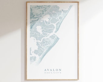 Avalon New Jersey Map Print, Map of Avalon, Avalon Gift, New Jersey Beach Home Gift, New Jersey Art, Beach House Decor