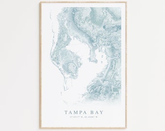 Impresión de mapas de la Bahía de Tampa, Mapa de la Bahía de Tampa, Regalo de la Bahía de Tampa, Impresión de mapas de Florida, Decoración del hogar de Tampa, Mapa de la Bahía de Tampa, Regalo de Tampa, Regalo de Florida