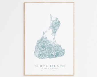 Block Island Map Print, Block Island Rhode Island, Block Island Gift, Rhode Island Art, Beach House Decor, Beachy Wall art, Summer Decor