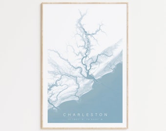 Charleston Carolina del Sur Mapa Impresión, Mapa de la ciudad de Charleston, Cartel de Charleston SC, Mapa de regalo de Charleston, Arte de la pared de Charleston, Mapa de Carolina del Sur