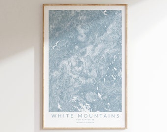 White Mountains Map Print, White Mountains New Hampshire Hiking, Hiking Map Print, New Hampshire Decor, Hiking Gift, Mount Washington Poster