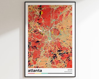 Atlanta Map Print, Georgia Map Print, Atlanta City Map Poster, Atlanta Retro Poster, Retro Wall Art, Atlanta Georgia Street Map, Georgia Art
