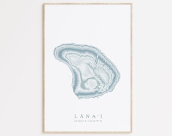 Lanai Map Print, Lanai Hawaii Poster, Hawaii Wall Art, Hawaii Gift, Hawaii Surf Map Decor, Hawaiian Art, Beach House Decor, Lanai Gift