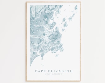Cape Elizabeth Maine Map Print, Cape Elizabeth Poster, Maine Poster, Maine Map Print, Cumberland County, Maine Gift, Gift, Coastal Wall Art