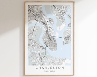 Charleston South Carolina Map Print, Map of Charleston, Charleston Poster, South Carolina Map, Charleston Gift, South Carolina Gift