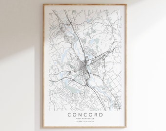 Concord New Hampshire Map Print, Concord NH Poster, Map of Concord, Concord Wall Art, New Hampshire Map Print, Concord Gift