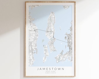 Impresión de mapas de Jamestown Rhode Island, cartel de Jamestown RI, regalo de Rhode Island, impresión de mapas de Rhode Island, isla Conanicut, impresión de arte de Jamestown RI