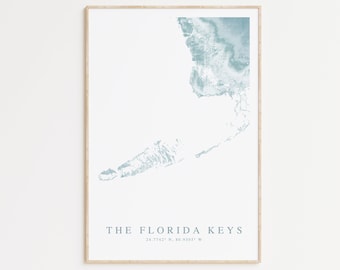 Florida Keys Map Print, Key West Gift, Islamorada Florida Map, Florida Beach House Art, Florida Gift, Beach House Decor, Beachy Wall art
