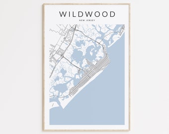 Wildwood New Jersey Map Print, Map of Wildwood, Wildwood Gift, New Jersey Beach Home Gift, New Jersey Art, Beach House Decor, New Jersey Map