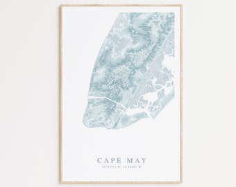 Cape May New Jersey Map Print, Map of Cape May, New Jersey Beach Home Gift, New Jersey Art, Beach House Decor, New Jersey Gift