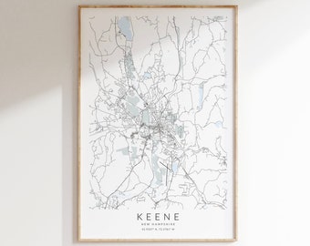 Keene New Hampshire Map Print, Map of Keene, Keene NH Wall Art, New Hampshire Poster, Keene Poster, Keene New Hampshire Gift