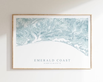 Emerald Coast Map Print, Emerald Coast Gift Map, Pensacola Poster, Destin Florida Map, Navarre Beach Print, Pensacola Gift, Florida Art