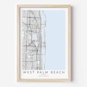 Impression de carte de West Palm Beach, carte de West Palm Beach, affiche de West Palm Beach en Floride, cadeau de carte de Floride, impression de West Palm Beach en Floride
