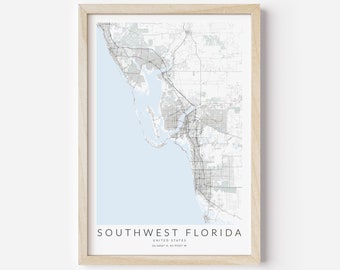 Southwest Florida Map Print, Map of Southwest Florida, Southwest Florida Poster, Florida Map Gift, Southwest Florida Gift