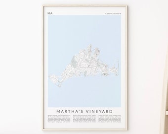 Martha's Vineyard Map Print, Martha's Vineyard Wall Art, Coastal Wall Print, Martha's Vineyard Poster, Massachusetts  Home Decor