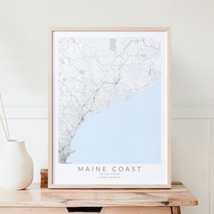 Impression de carte de la côte du Maine, affiche de la côte du Maine, carte du Maine, art mural du Maine, impression de carte du Maine, impression de la côte du Maine, affiche du Maine, Art de Portland