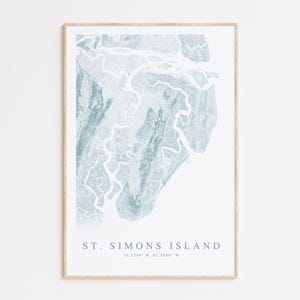 Impression de carte de l'île St. Simons, cadeau maison de Georgia Beach, art mural de l'île St. Simons, art de la côte de Géorgie, décoration de maison de plage, art mural beachy