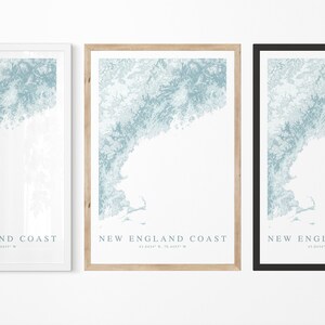 New England Coast Map Print