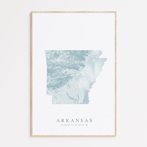 Impression de carte de l'État de l'Arkansas, affiche de l'Arkansas, carte de l'Arkansas, cadeau de l'Arkansas, affiche de la carte de l'Arkansas, cadeau Little Rock, carte de Little Rock Arkansas