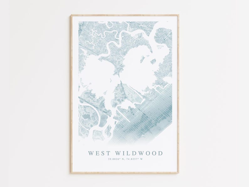 west wildwood new jersey map print in wood frame